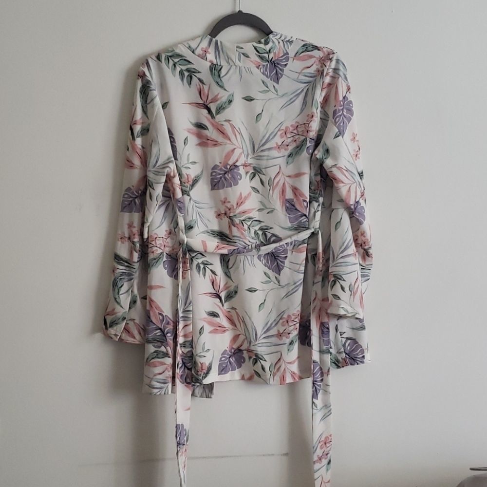 Floral Print Open-Front Lightweight Cardigan  - White/Pastel - Picture 7 of 7